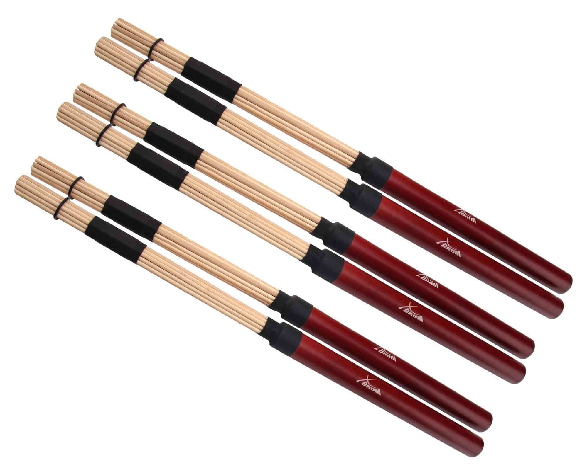 3 x XDrum XR1 Floppy Sticks (Jazzbesen, Drumsticks, Rods, 19 Stäbe, Gummierter Griff, Länge 41cm)
