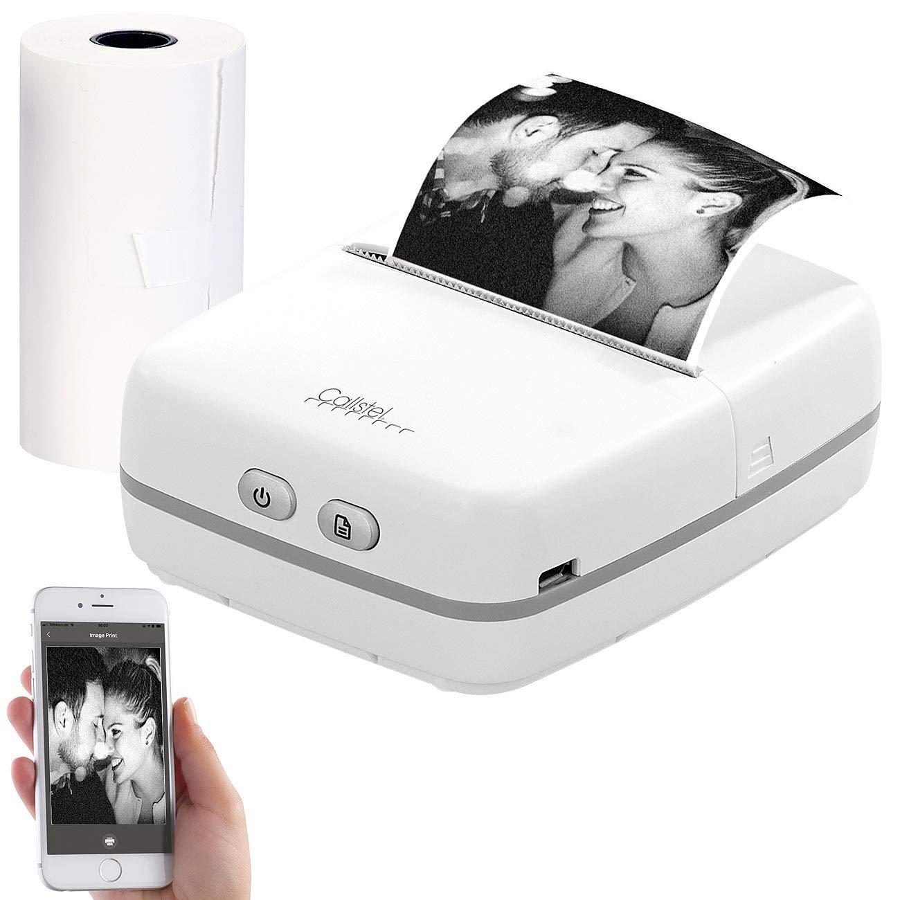 Callstel Mini Drucker Handy: Mobiler Akku-Foto-Thermodrucker, Android & iOS, Bluetooth, App, 57 mm (Mini Thermodrucker, Mini Drucker, Bluetooth, Sofortbildkamera)