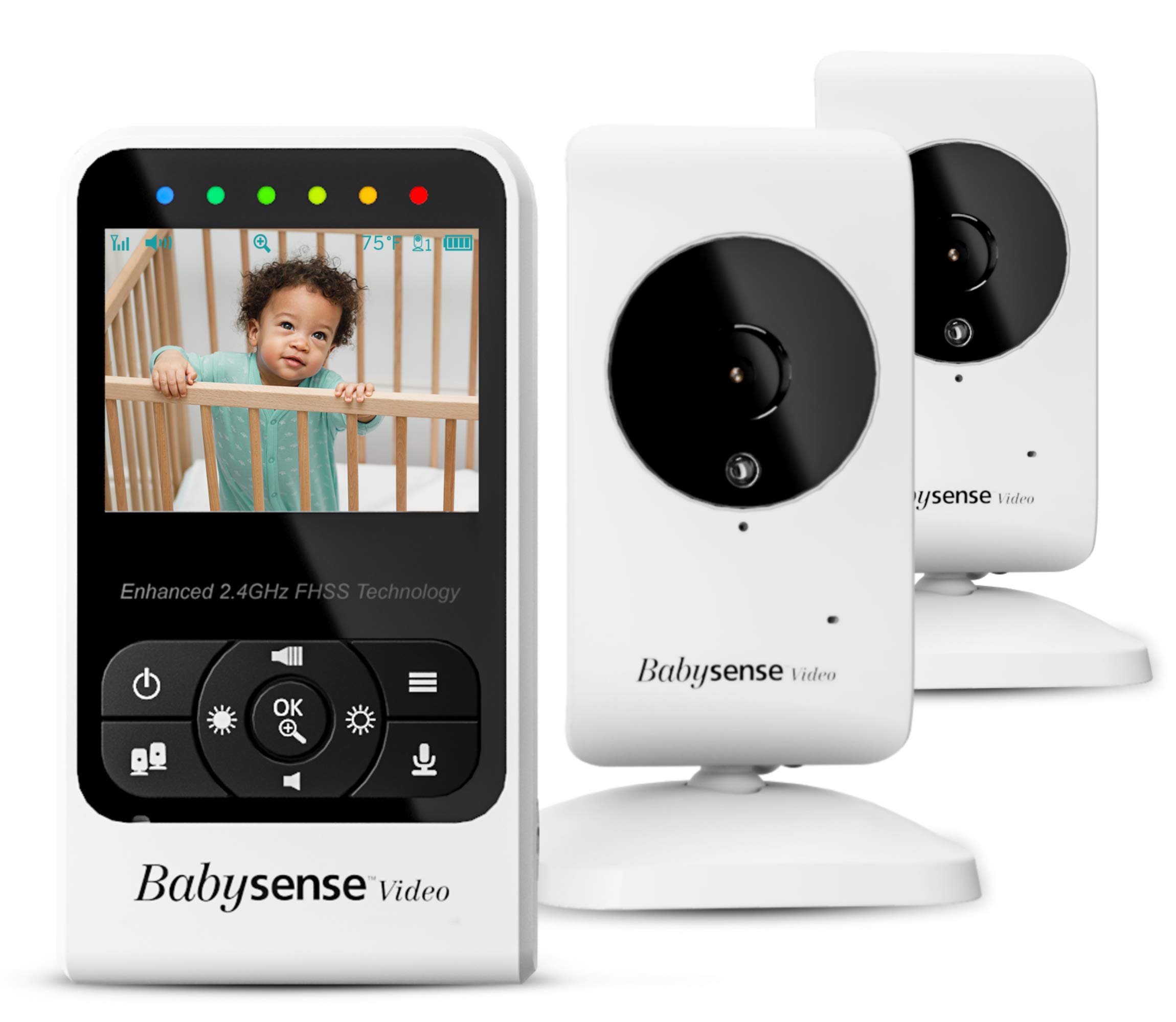 Babysense Video-Babyphone Zwei Kameras und Audio, Großer Reichweite, Anzeige der Raumtemperatur, Nachtsicht, Zwei-Wege-Kommunikation, Schlafliedern und Funktion weißes Geräusch, Modell V24R_2