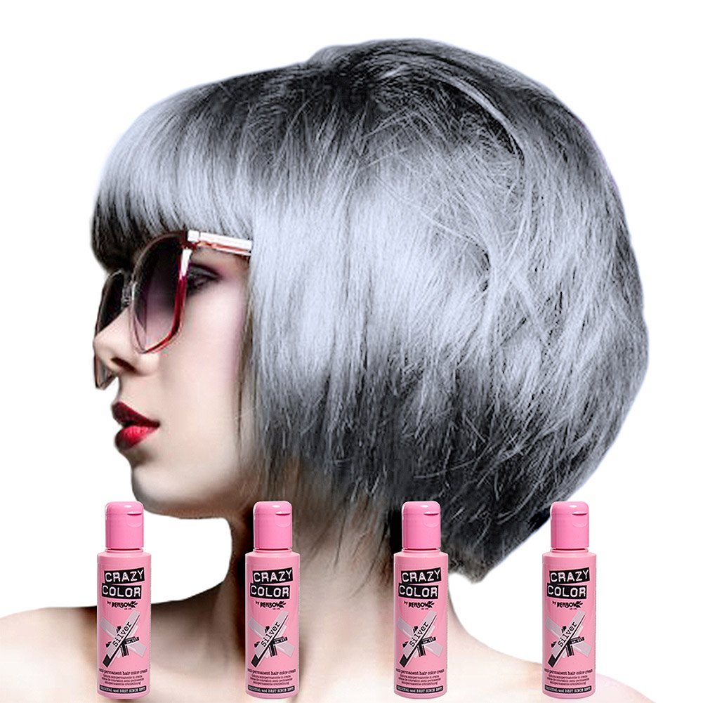 Crazy Color Hair Dye Semipermanente Haarfärbung für Damen 4er-Pack Silber