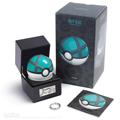 The Wand Company Net Ball Authentische Replik – Realistischer, elektronischer, druckgegossener Poke-Ball mit Ball und Vitrine, Lichtfunktionen, offiziell lizenziert von Pokemon