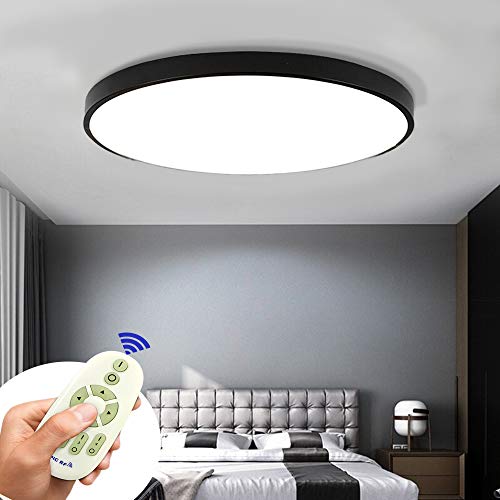 BRIFO 60W LED Deckenleuchte Dimmbar, Modern Lampe Design, Deckenlampe für Flur,Wohnzimmer,Büro,Küche,Energie Sparen Licht, Dimmbar (3000-6500K) Mit Fernbedienung (Schwarz 60W Rund Dimmbar)