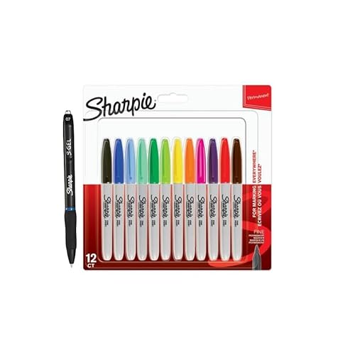 Sharpie Permanentmarker mit S-Gelstift, feine Spitze für kräftige Details, verschiedene Farben, 12 Marker + 1 Stift