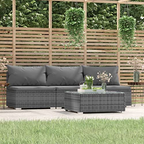 ZQQLVOO Lounge Sessel Terrassenmöbel Terassenmöbel Außen4-tlg. Garten-Lounge-Set mit Kissen Grau Poly Rattan