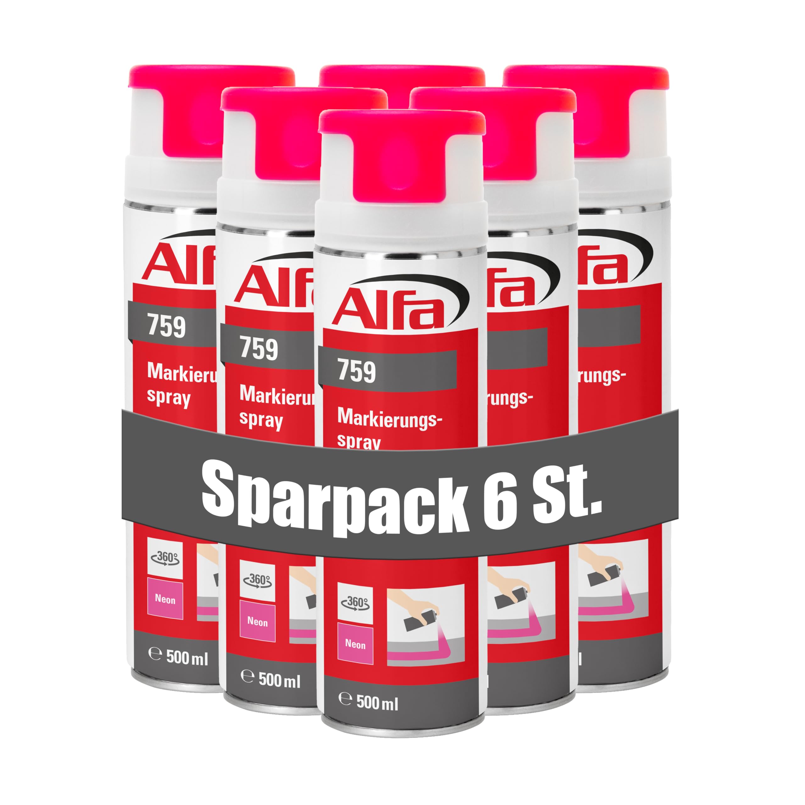 Alfa 6x Markierungsspray neon-pink 500 ml Profi-Qualität für saubere und präzise Markierungen mit flexibler 360° Sprühanwendung (Überkopffunktion)