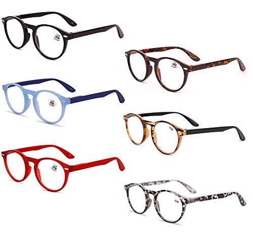 KOOSUFA Lesebrille Herren Damen Retro Runde Nerdbrille Lesehilfen Sehhilfe Federscharniere Vollrandbrille Anti Müdigkeit Brille mit Stärke 1.0 1.5 2.0 2.5 3.0 3.5 4.0 (6 Farben Set, 3.5)