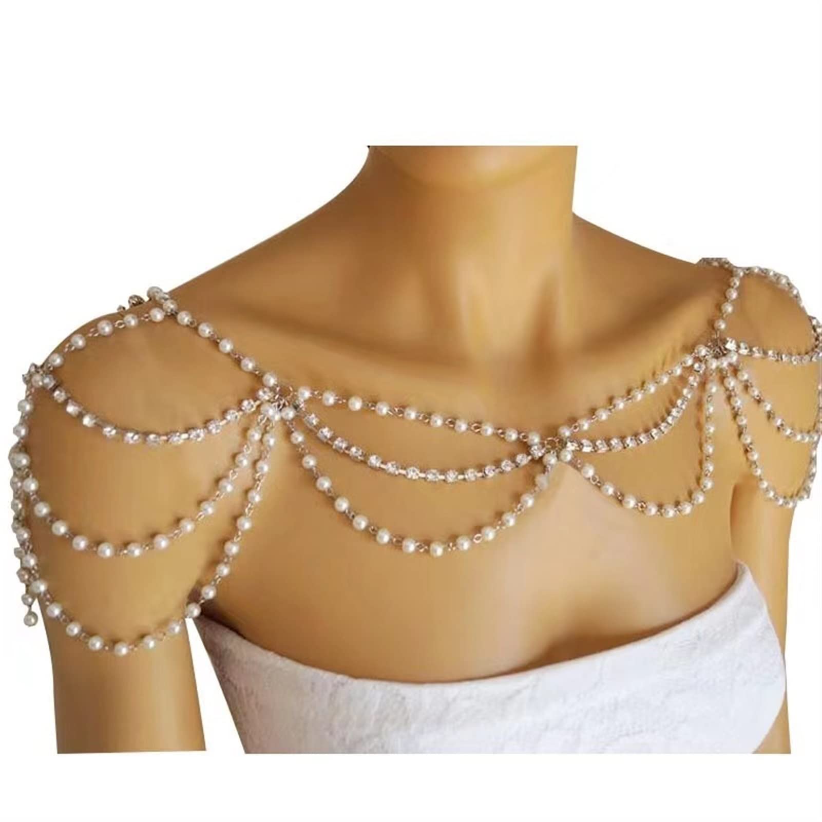 Imitationsperlen-Schulterkette, luxuriöse handbesetzte Körperkette, Damen-Hochzeitsperlen-Schal-Accessoires, Frauen-Geschenke, Körperschmuck