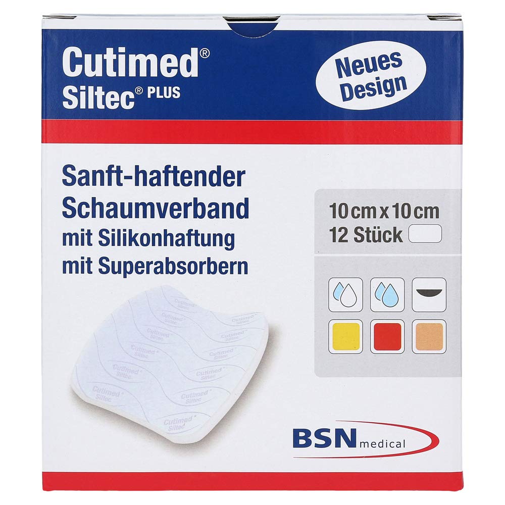 BSN medical Cutimed Siltec Plus Schaumverband 10x10 cm Haftend, 12 St