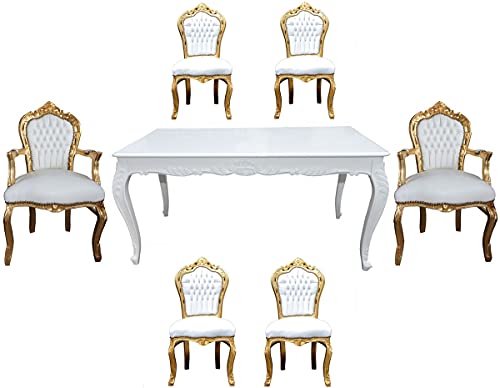 Casa Padrino Barock Esszimmer Set Weiß/Gold - Esstisch + 6 Stühle