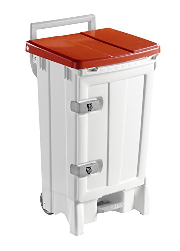 TTS Cleaning 00005721 open-up Behälter aus Polypropylen, Deckel rot, 125 mm Rollen, Kapazität 90 Liter, weiß