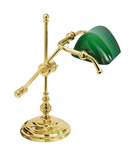 Bankerlampe Grün Echt-Messing Glasschirm Premiumqualität Gold 24 Karat Jugendstil Tischleuchte Wohnzimmer Büro