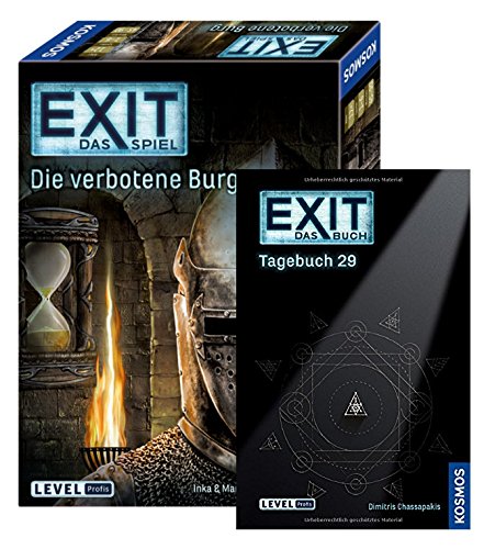 EXIT Kosmos Spiele 692872 Spiel, Die verbotene Burg, Escape Room Spiel für Zuhause Level Profi Buch - Tagebuch 29 -144 Seiten mit Rätseln und Quizthemen