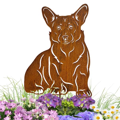Terma Stahldesign Edelrost Hund Welsh Corgi, Handmade Germany, tolle gartendeko aus Rost-Metall, deko rostoptik, Rostfiguren Tiere, rostfiguren Garten, Rostdeko