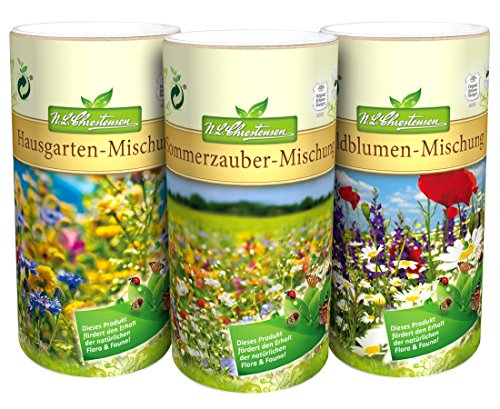 N.L.Chrestensen SET 3 Dosen - Blumeninsel im Garten Blumensaatgut Mehrfarbig