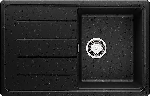 Spülbecken Schwarz Metallic 78x50 cm, Granitspüle + Ablauf-Set, Küchenspüle für 45er Unterschrank, Einbauspüle von Primagran