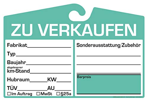 25x KFZ-Verkaufsschild zur Befestigung am Innenspiegel (grün, analoge Anzeige)