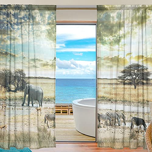 FFY Go Sheer Voile Fenster Vorhang Afrika Tiere bedrucktes Weiches Material für Schlafzimmer Wohnzimmer Küche Decor Home Tür Dekoration 2 Felder 198,1 x 139,7 cm
