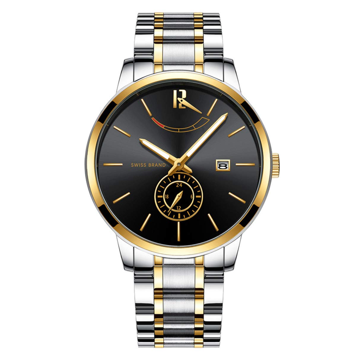 iFCOW Armbanduhr für Herren, Quarzuhr, Edelstahl, analoge Armbanduhr für Freizeit, Business (blau), Silber + Gold + Schwarz, Armband