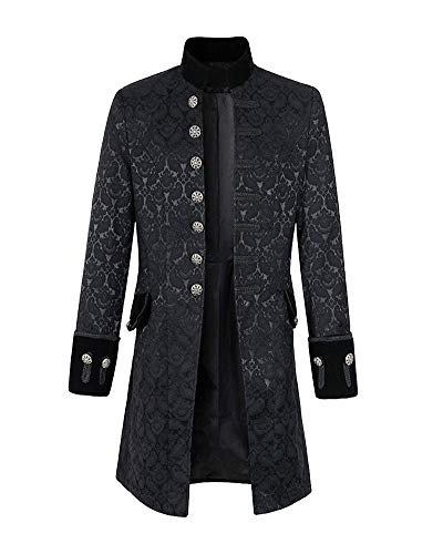Herren Langer Steampunk Gothic Jacke Vintage Viktorianischen Uniform Cosplay Kostüm Retro Mantel Schwarz 5XL