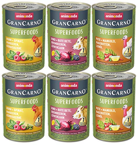 animonda GranCarno adult Superfoods Hundefutter, Nassfutter für ausgewachsene Hunde, Variation, 6 x 400 g