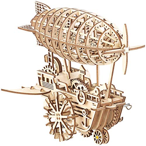 Simulus Holzpuzzle: Aufziehbares Holz-Luftschiff im Steampunk-Stil, 349-teiliger Bausatz (3D Holzpuzzle)