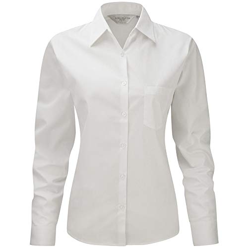 Jerzees Damen Baumwoll-Hemd/Bluse/Arbeitsbluse, langärmlig (Large) (Weiß)