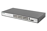 DIGITUS Fast Ethernet PoE+ Netzwerk-Switch - 19 Zoll - 24 Ports + 2x Uplink SFP/RJ45 - IEEE802.3af/at - 370W Power-Budget - Schwarz