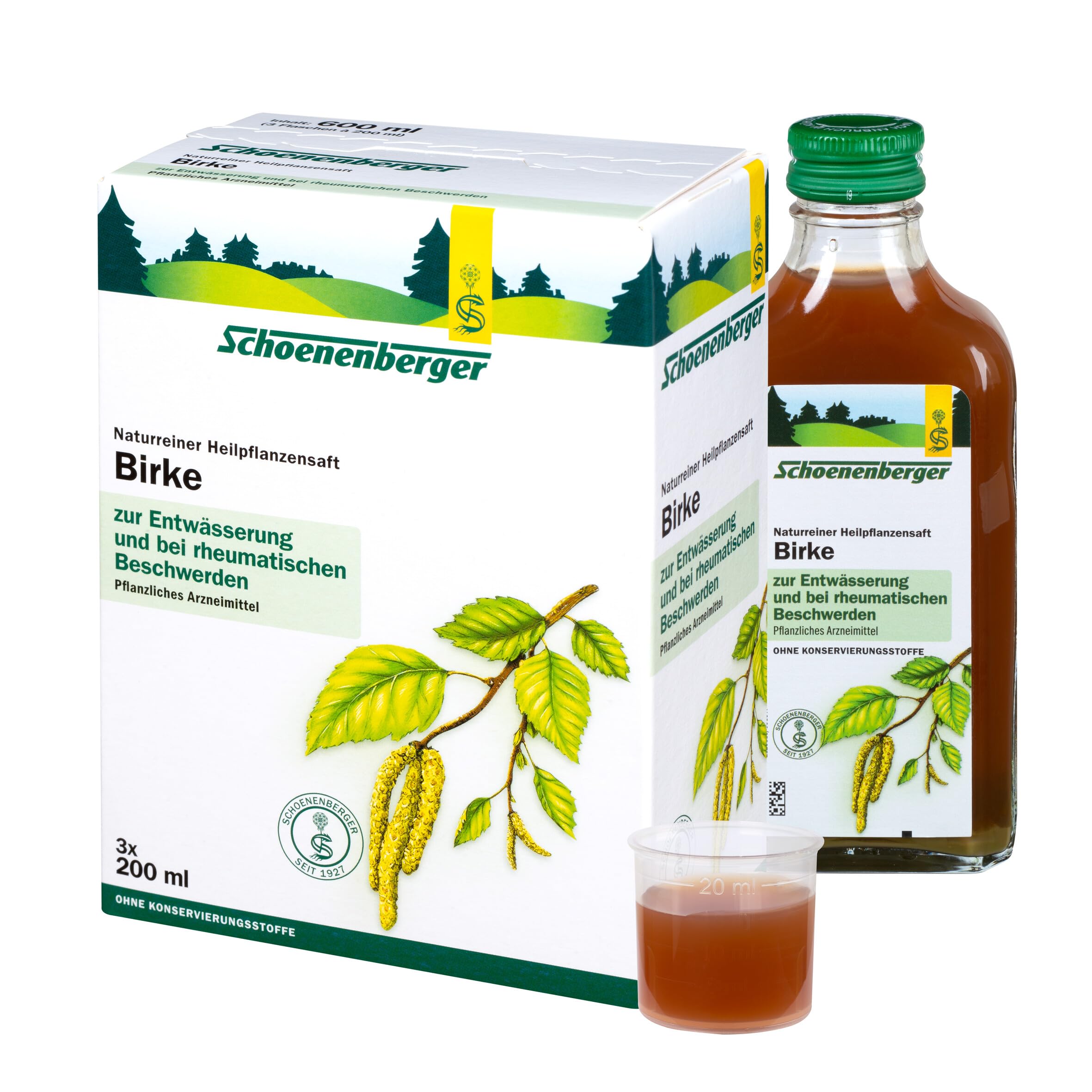 Schoenenberger - Birke naturreiner Heilpflanzensaft - 3x 200 ml (600 ml) Glasflaschen - freiverkäufliches Arzneimittel - unterstützende Behandlung rheumatischer Beschwerden
