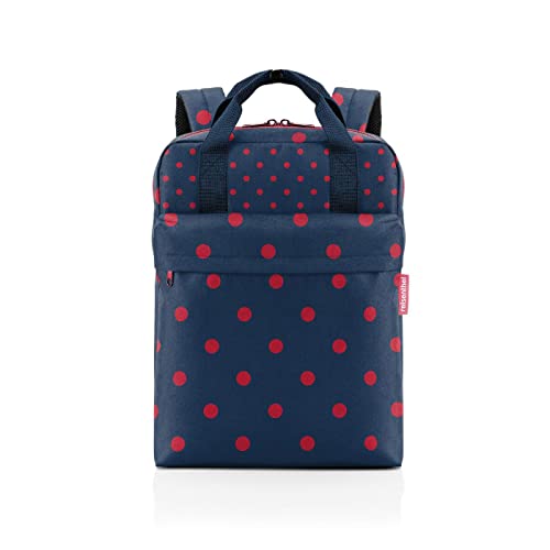 reisenthel allday Backpack M EJ3075 Mixed dots red - Rucksack aus recycelten PET-Flaschen mit 15l Volumen - Hochwertig und bequem - B 30 x H 39 x T 13 cm