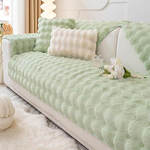 Superweiches, dickes Kaninchen-Fuzzy-Sofakissen, luxuriöse Kaninchen-Plüsch-Sofabezüge, einfarbige, flauschige Couch-Kissenbezüge, 1-Puffy-Couch-Kissenbezüge. ( Color : Green , Size : 27x70in )