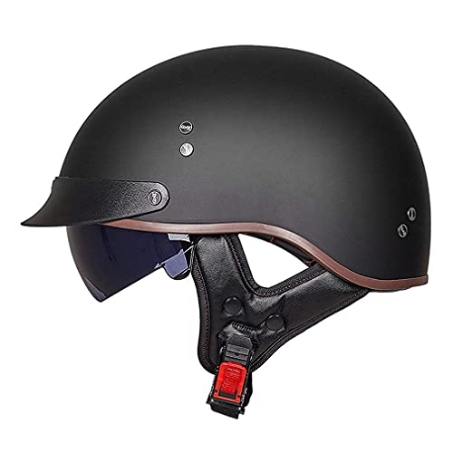 QXFJ Halbhelm Motorradhelm DOT/ECE Zertifizierung Motorrad Halbschalenhelm Herren Damen Braincap Retro Jethelm Rollerhelm Open Face Helm Chopper Scooter Helm Sturzhelm Mit Visier Unisex