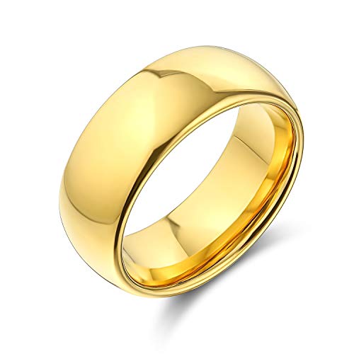 Bling Jewelry Schlichte Einfache Kuppel Paare Titanium Hochzeit Band Poliert 14K Gold Plattiert Ring Für Männer Für Frauen Kompfort Fit 8Mm