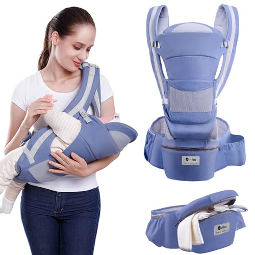Lohofrnny Babytrage, multifunktionale Ergonomische Babytrage für 0-36 Monate, All-in-One Kindertrage mit Hüftsitz, Verstellbarer Sitz, Baby Tragegurt mit 6 Tragepositionen für Säuglinge (Hellblau)