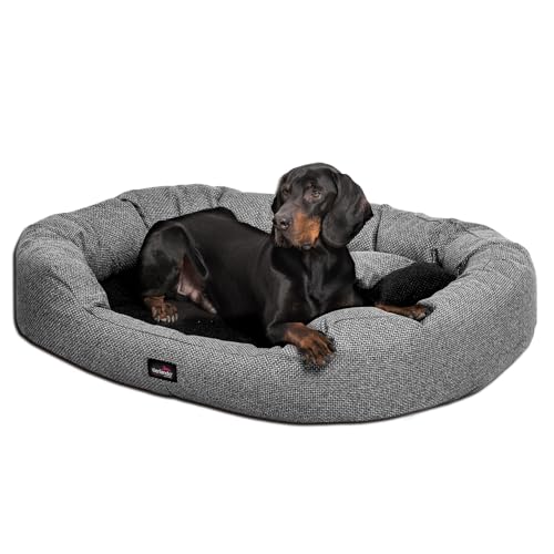 tierlando Luxus orthopädisches Hundesofa BALOU Hundebett Visco Plus Matratze | Handwebcharakter | Premium-Lounge! Gr. XL+ 125cm Grau Töne