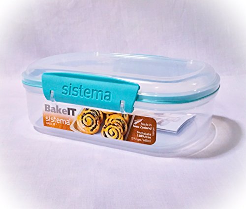 Sistema Bake It Lebensmittelaufbewahrung für Backzutaten, Garnierbehälter, 2,9 Tassen, transparent mit Aqua-Akzenten