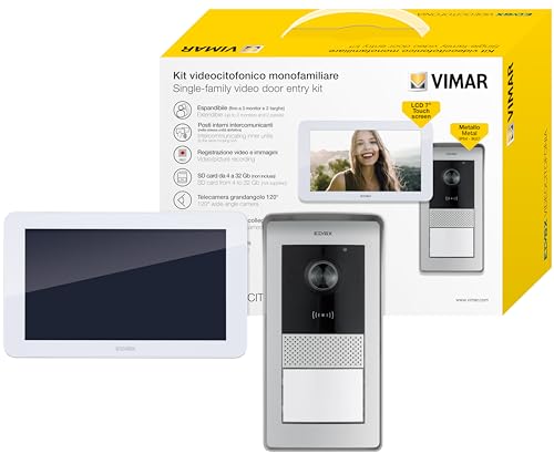 VIMAR K42915 Video-Türsprechanlage, 1-Familien-Display, Touchscreen, RFID-Kennzeichen, Netzteil mit austauschbaren Steckern, EU Standard, UK, USA, AUS, Befestigungsklammern