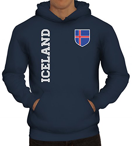Island Fußball WM Fanshirt Gruppen Herren Hoodie Männer Kapuzenpullover Fan Trikot Iceland, Größe: 3XL,Navy