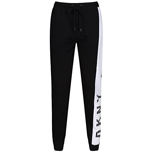 DKNY Men's Men’s Lounge, Designer Loungewear with Drawstring Waist, Side Stripe Jogger – Black Casual Pants, L
