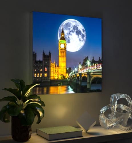 MyMaxxi - Pixlip Poster Big Ben London Wandbild Design Wand Dekoration, Foto Mehrfarbig Leuchtrahmen - Bauwerk, 60x84 cm, Rahmen: Leuchtrahmen inkl. Druck