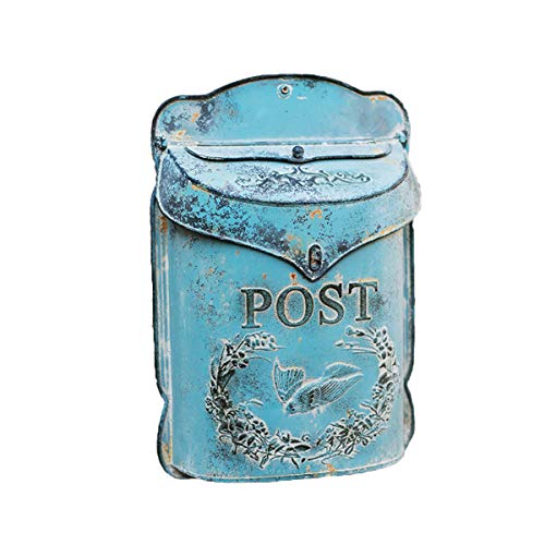 TentHome Briefkasten Wandbriefkasten Mailbox Postkasten Landhaus Schmiedeeisen Post Zeitung Letterbox Abschließbar Briefkastenanlage mit klappe Wanddekoration (Blau1)