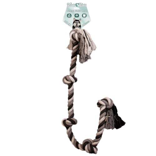 Floss Boss Hundeseil - sehr Robustes und sicheres Hundespielzeug - Hundeseil aus recycelter Baumwolle - graues Zugseil - 145cm - 5 Knoten