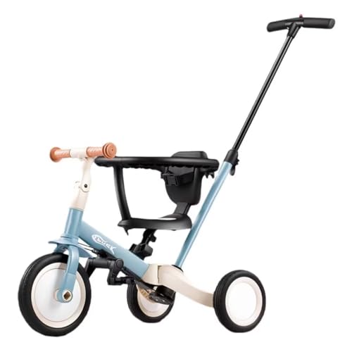 5-in-1-Kinderwagen für Kleinkinder, Dreirad, mit Schiebegriff für Eltern, Kinderdreirad für 2–5 Jahre, lenkbares Kinderdreirad, schnell verformbarer Laufradroller, Sitz mit Gurt und Leitplanke