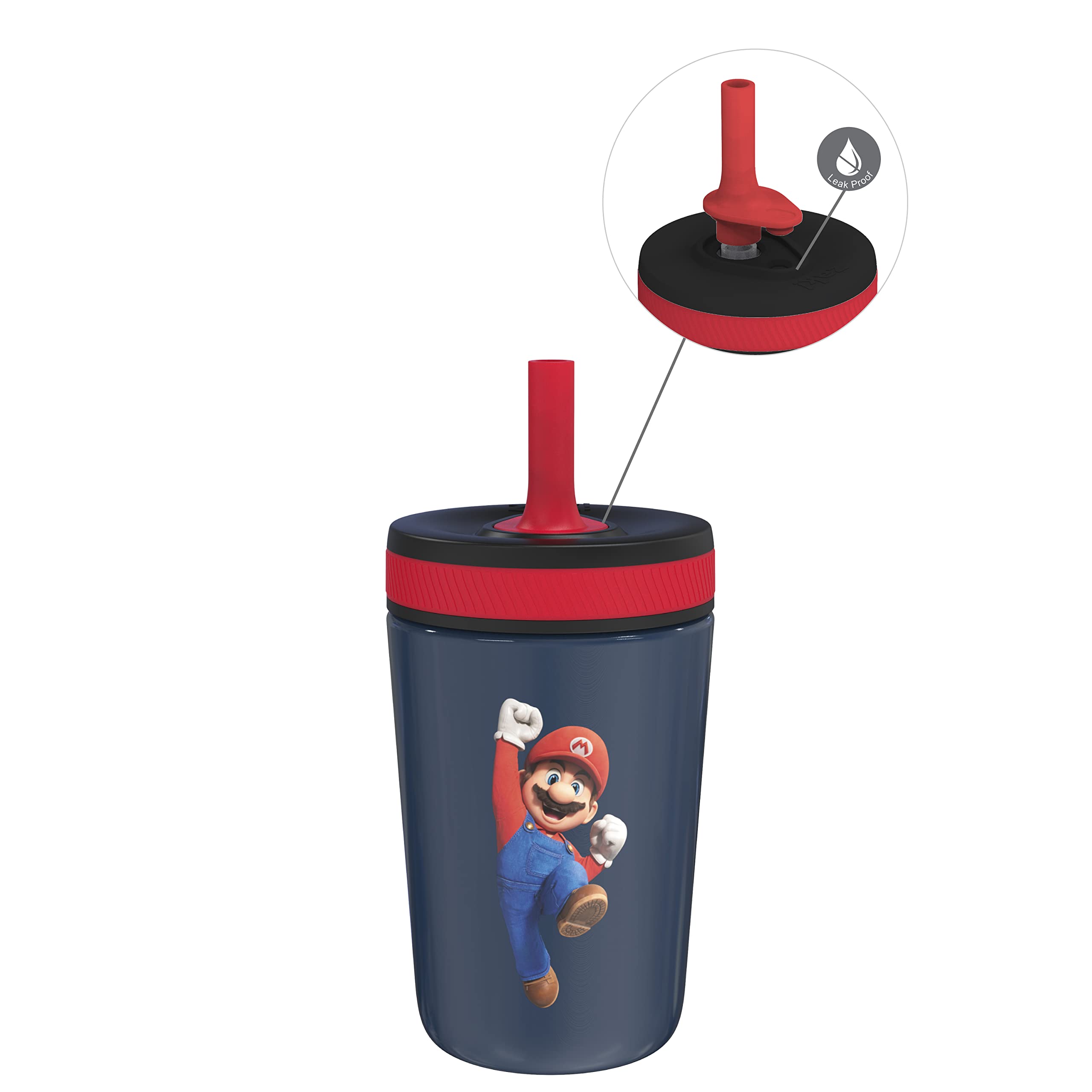 Zak Designs The Super Mario Bros. Movie Kelso Kleinkindbecher für Reisen oder zu Hause, 340 ml vakuumisolierter Edelstahl-Schnabelbecher mit auslaufsicherem Design ist perfekt für Kinder (Mario)