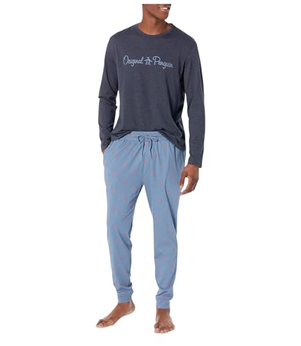 Original Penguin Herren Jersey Langarmhemd und Jogginghose Pyjama-Set, Mehrfarbig/Meereswellen (Ocean Tides), Large