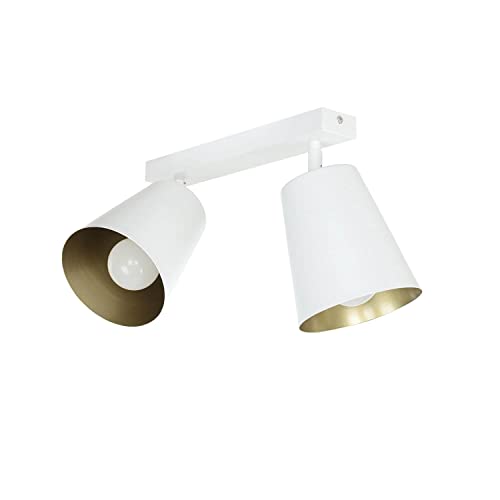 Spot BOMER Weiß Gold Metall 2-flammig 50cm lang Retro verstellbar E27 Deckenlampe Wohnzimmer Flur