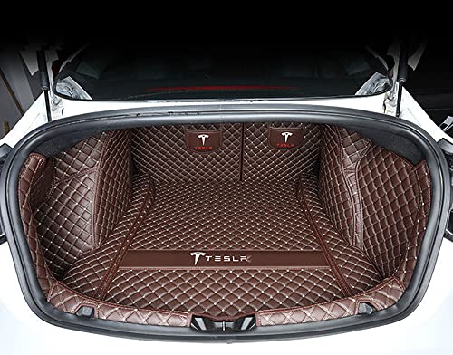 HOWWO Leder Kofferraummatten Kofferraumwanne, für Tesla Model 3 2021 Auto Lederschutzunterlage Schutzpolster Styling Interieur Dekorations Zubehör