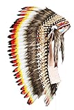 KARMABCN Native American Inspired Medium Feather Headdress (36 inch Long)/war Bonnet