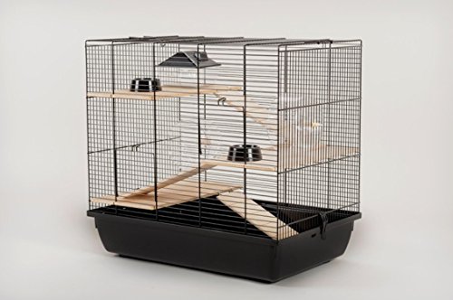 Ollesch Hamsterkäfig Mäusekäfig Nagerkäfig 59 x 38 x 55 cm schwarz mit Zubehör
