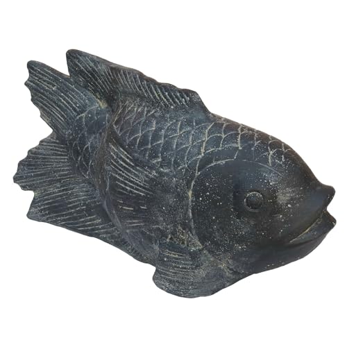 STONE art & more Fisch auf Sockel, 45 cm, Steinfigur, Garten-Deko, schwarz antik, frostfest