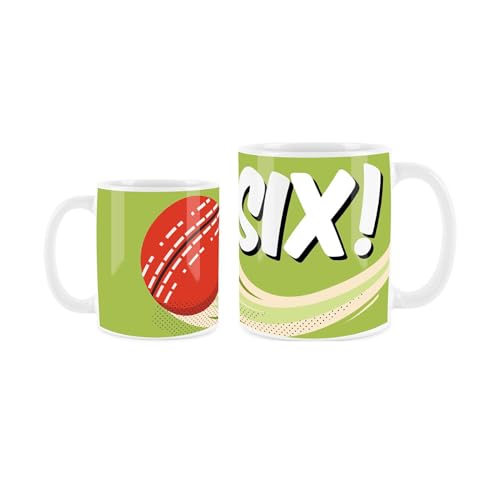 Purely Home Hit for Six Cricket-Tasse – Weiß & Grün Sport Test Match Cricket Geschenk – Tee/Kaffee Keramiktasse Geschenk für Cricket-Fans